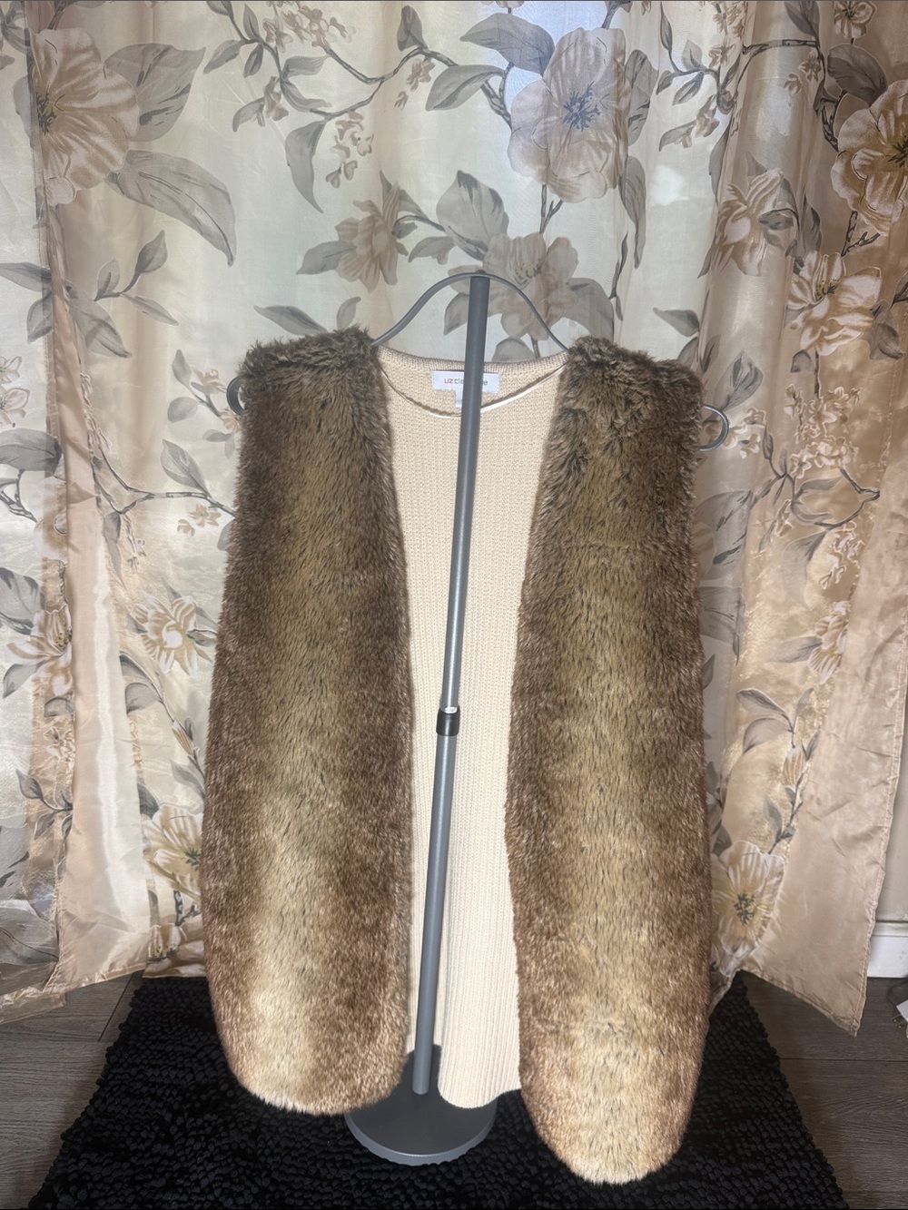 Liz Claiborne Brown Teddy Faux-Fur Open Front Vest